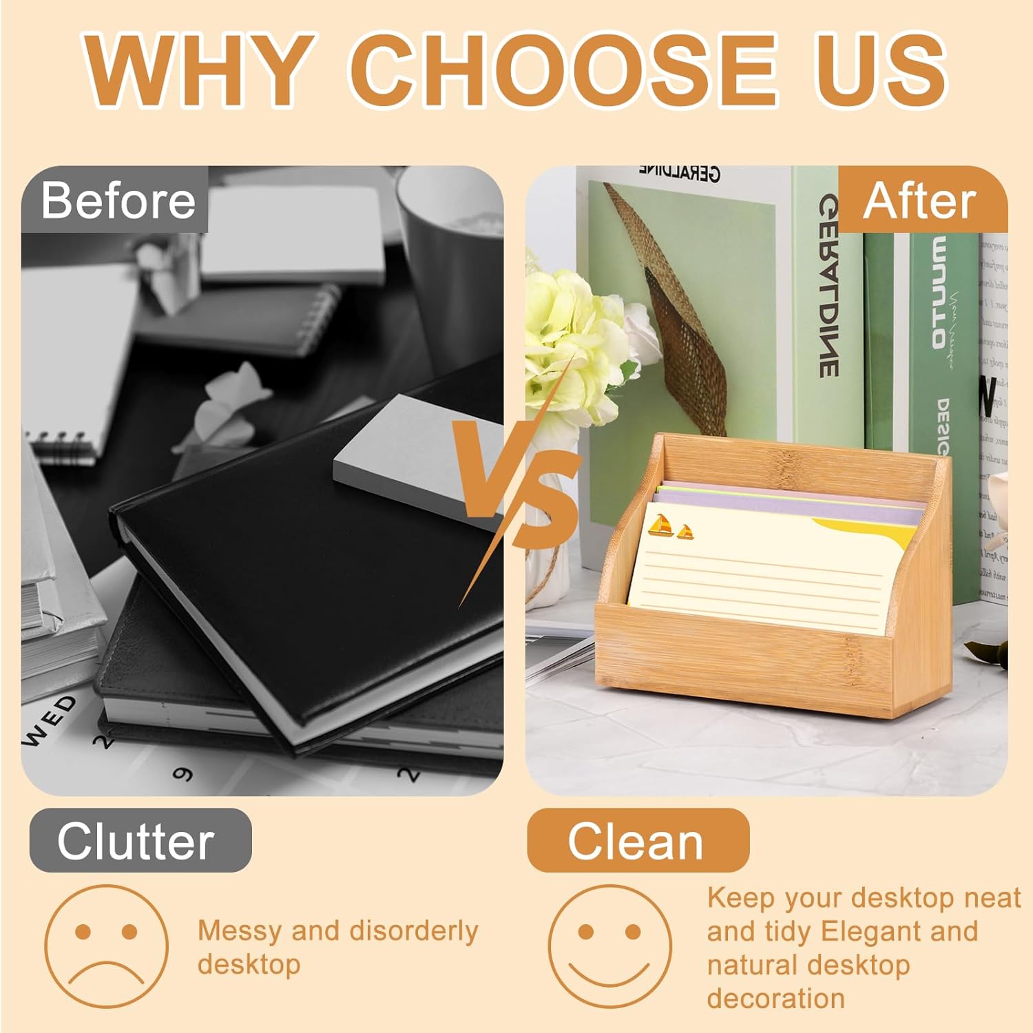 4x6 Wood Index Card Holder Wooden Index Card Box Cards Display Stand Notecard Box Business Cards Organizer Post Cards Case for Business Desk Office Home School Capacity 300 Sheets